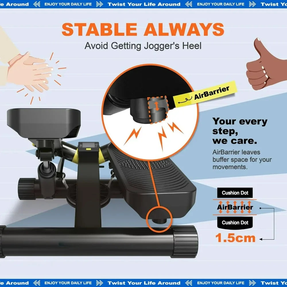 Mini Twist Stepper with Resistance Bands; 330LBS Weight Capacity, Adjustable Step Height,