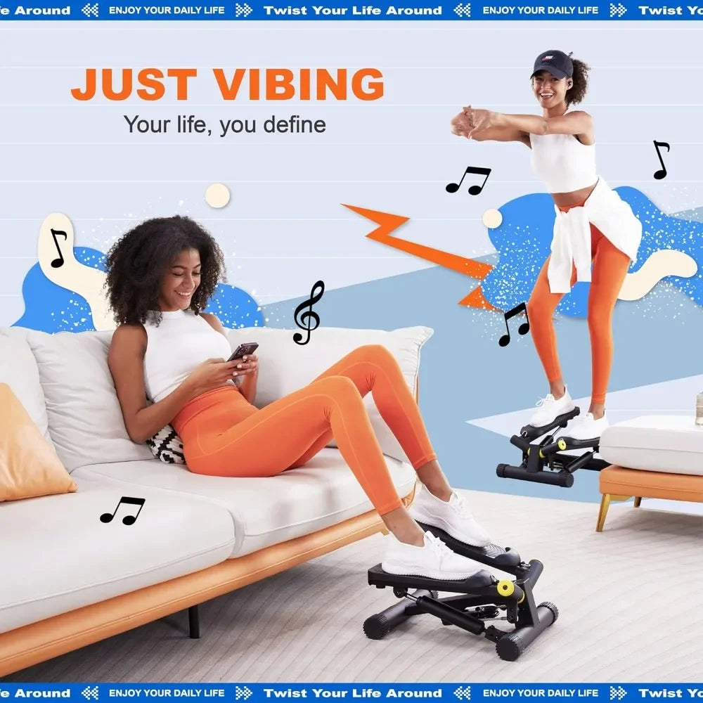 Mini Twist Stepper with Resistance Bands; 330LBS Weight Capacity, Adjustable Step Height,