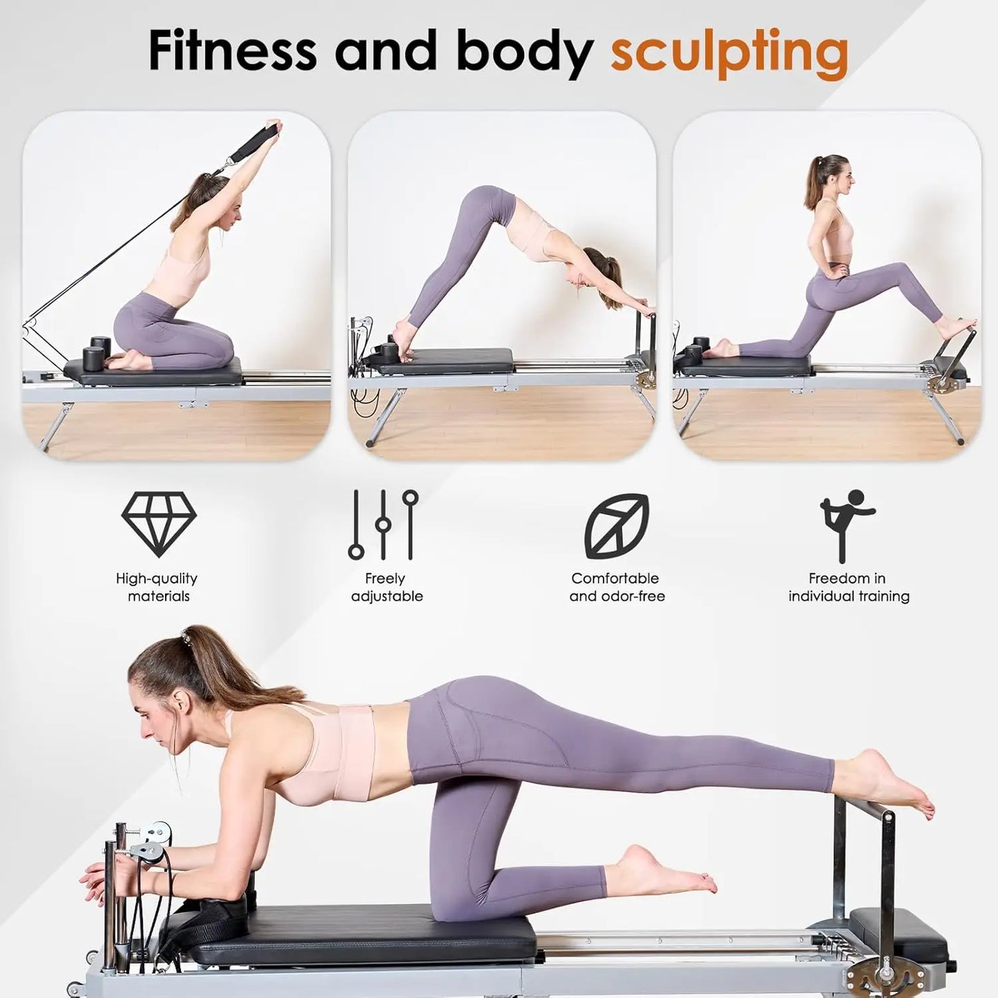 Pilates Reformer Machine, Foldable Pilates Equipment : High Strength Alloy Springs