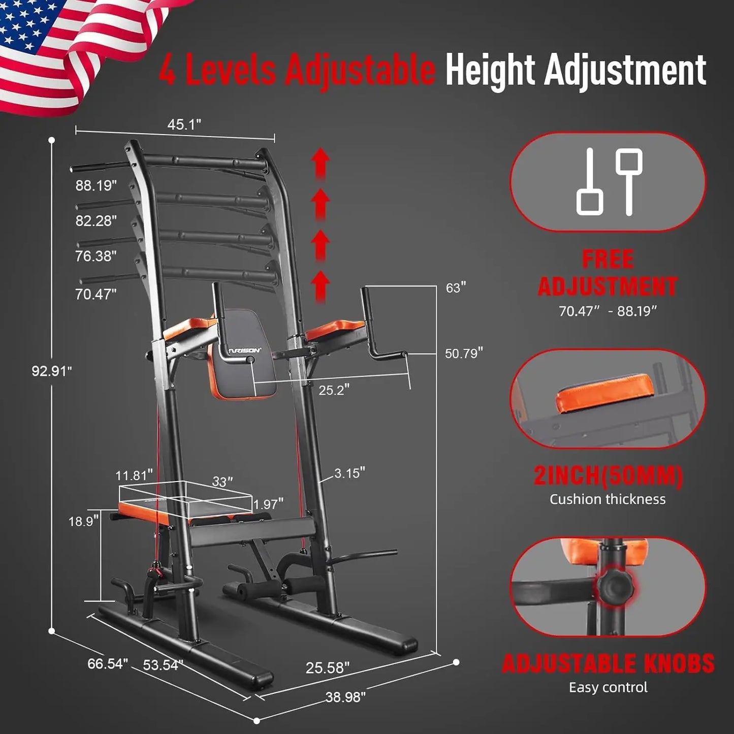 Multifunction Power Tower with Bench Pull Up Bar Dip Station for Home Gym Workout Strength Training Fitness Equipment