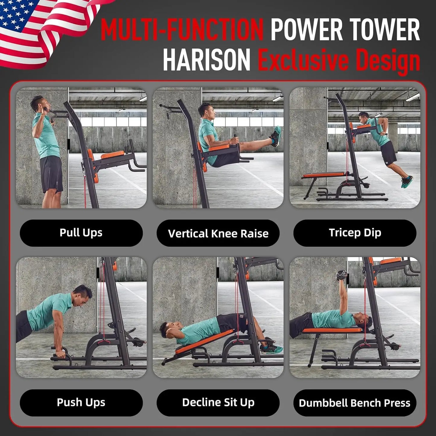 Multifunction Power Tower with Bench Pull Up Bar Dip Station for Home Gym Workout Strength Training Fitness Equipment