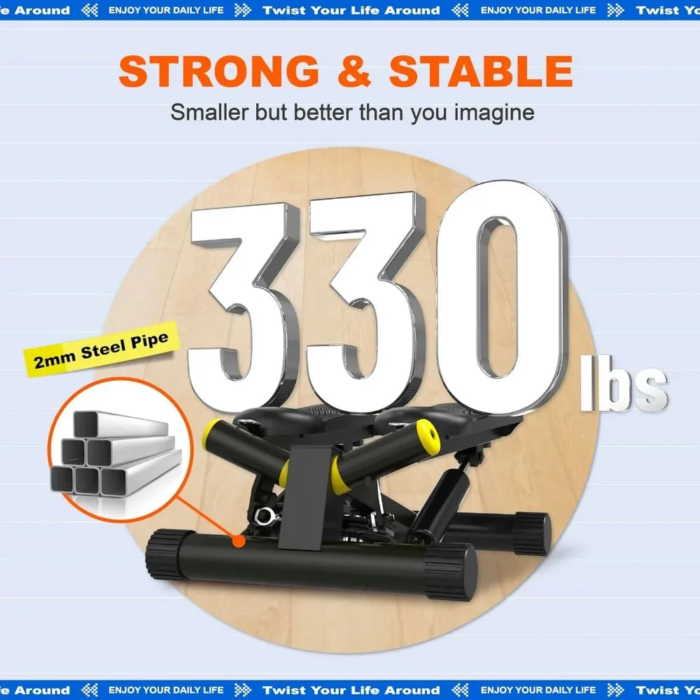 Mini Twist Stepper with Resistance Bands; 330LBS Weight Capacity, Adjustable Step Height,
