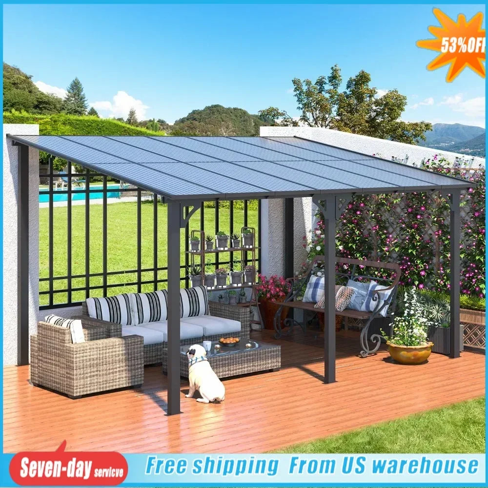 14' x 10' Hard Top Sloped to Roofed Gazebo Pergola 140 sq. ft. Shading for large wall-mounted heavy-duty awnings in the backyard