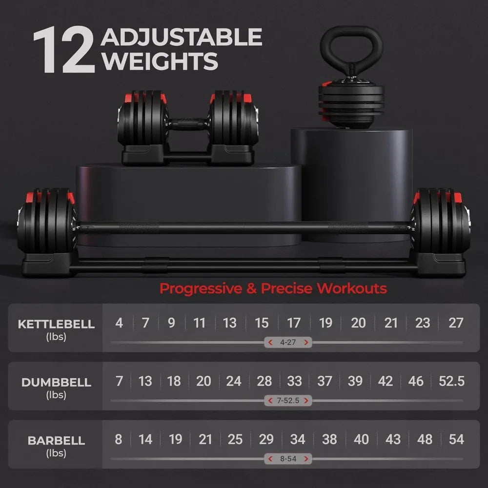 Freeweight Dumbbells 52.5 lbs, 3in1. Adjust Dumbbells to Barbell