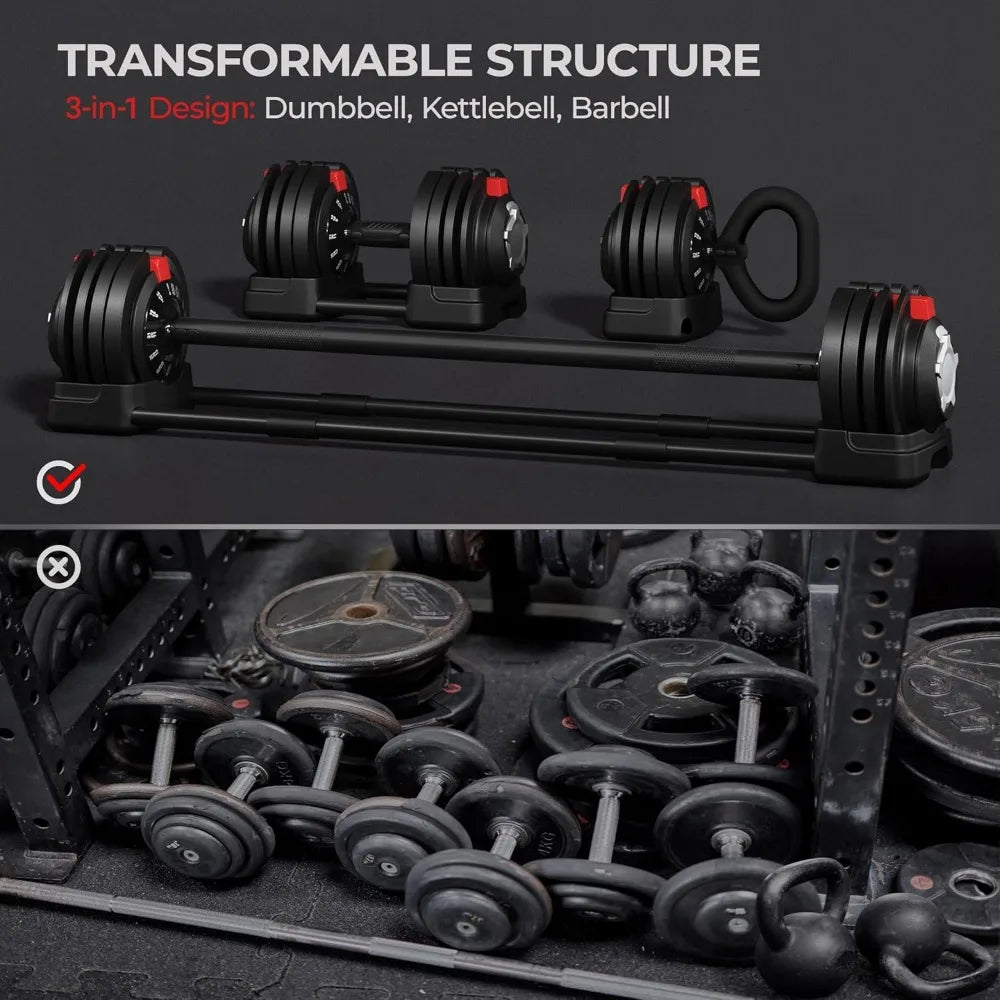 Freeweight Dumbbells 52.5 lbs, 3in1. Adjust Dumbbells to Barbell