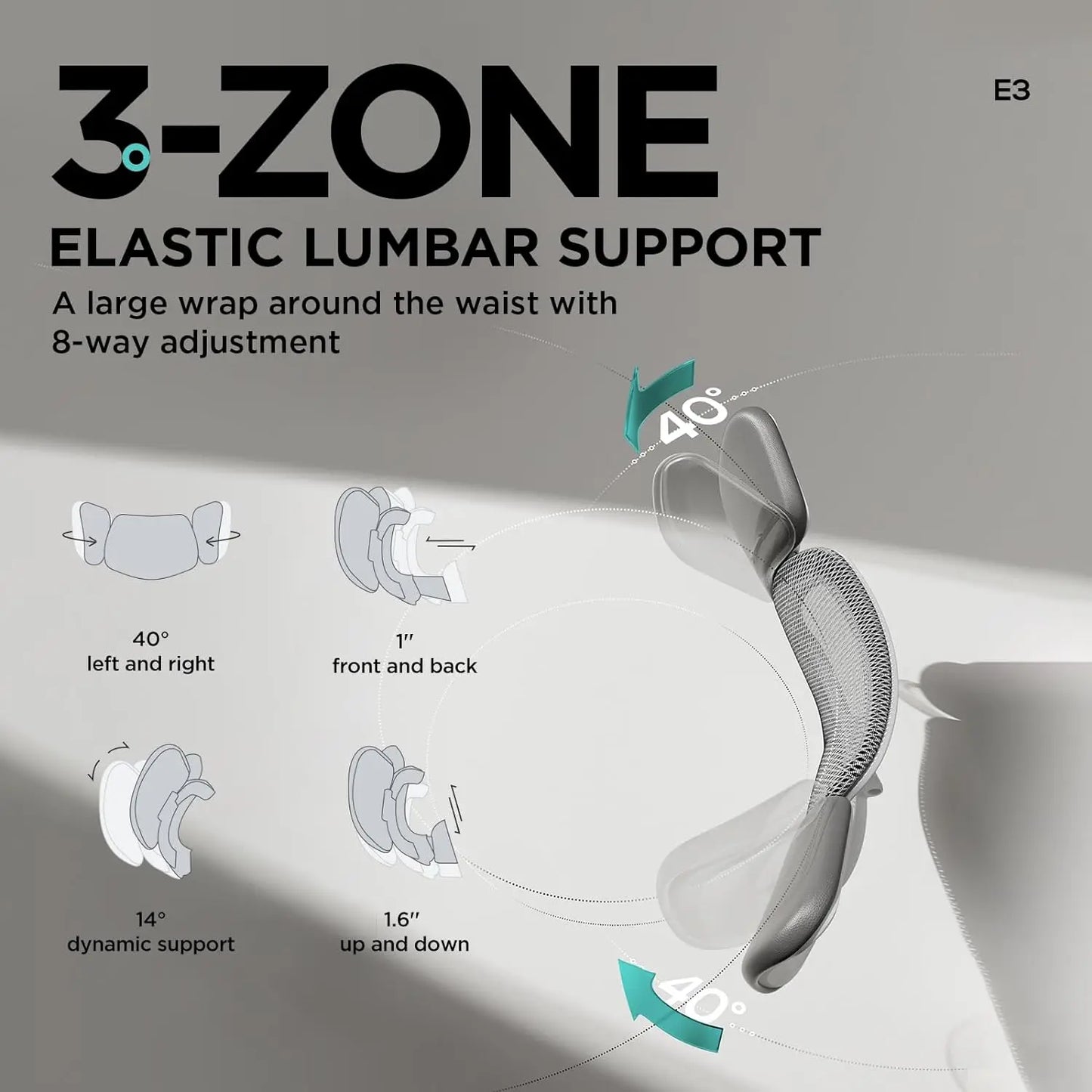 E3 Ergonomic Office Chair; Lumbar Support, 3D Adjustable Headrest