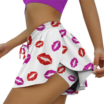 Women 2 In 1 Butt Scrunch Skirted Running Shorts