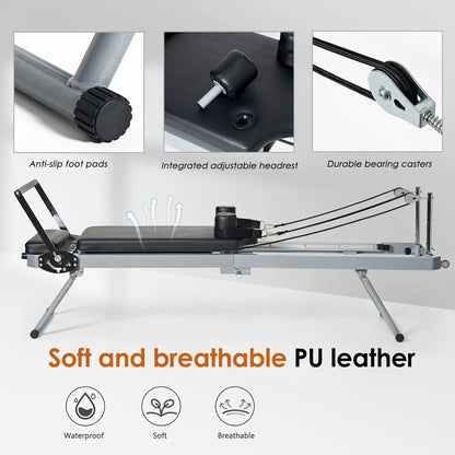Pilates Reformer Machine, Foldable Pilates Equipment : High Strength Alloy Springs