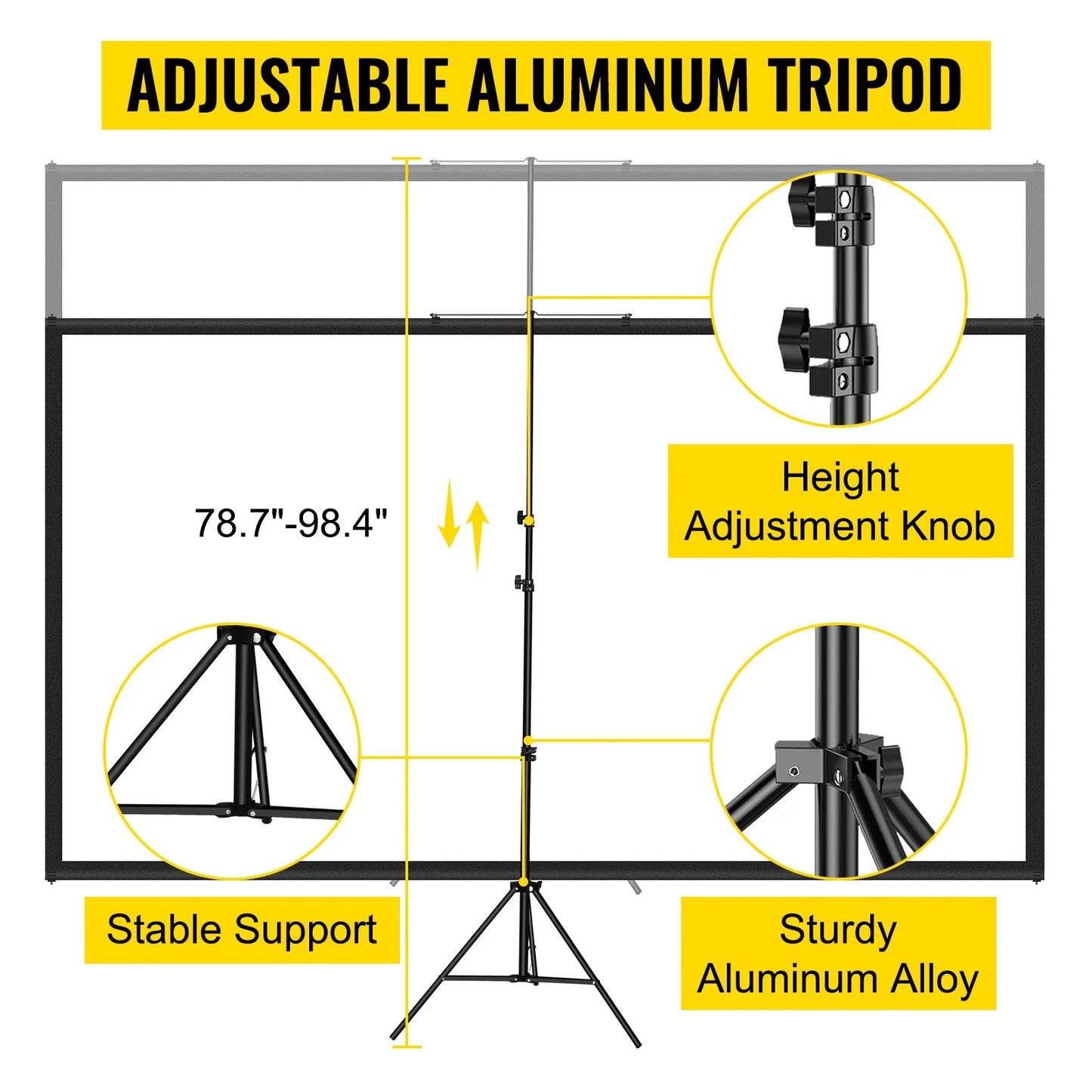 100 Inch Tripod Projector Screen W/ Stand 16:9 4K HD Portable Home Cinema for Indoor & Outdoor Projection