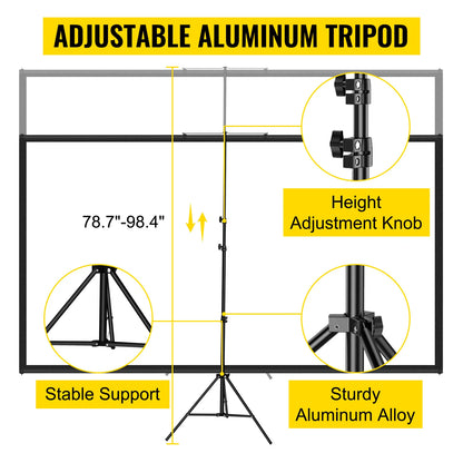 100 Inch Tripod Projector Screen W/ Stand 16:9 4K HD Portable Home Cinema for Indoor & Outdoor Projection