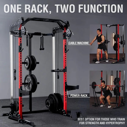 Power Cage 2000LB Squat Rack Dual Cable Crossover