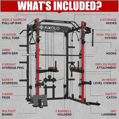 Mikolo Smith Machine, 2000LBS Multifunctional Squat Rack