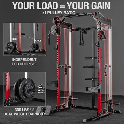 Power Cage 2000LB Squat Rack Dual Cable Crossover