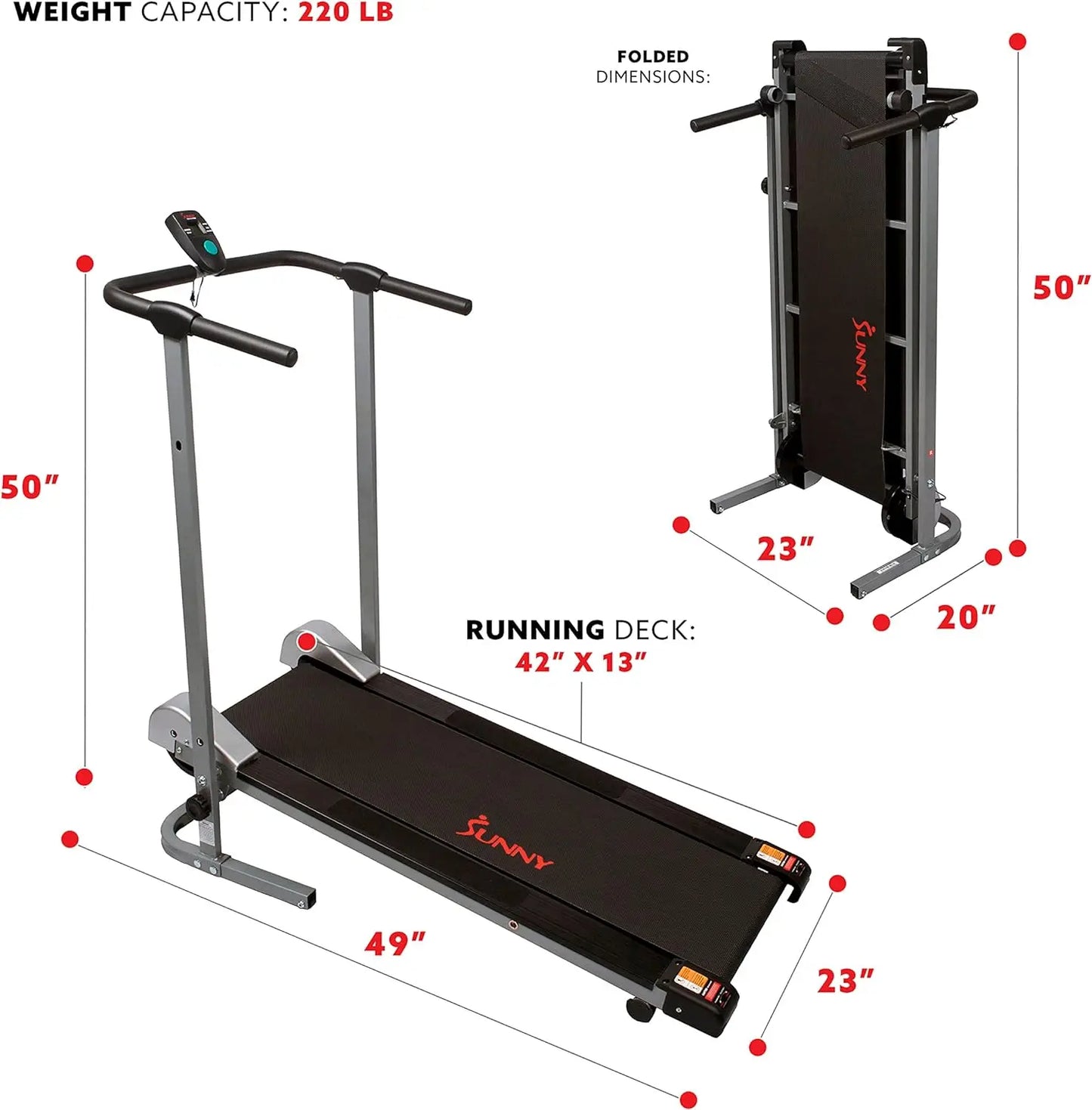 Sunny Health & Fitness SF-T1407M Foldable Manual Walking Treadmill, Gray