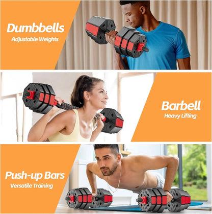 Adjustable Weights Dumbbells Set : 2, 3 In 1; Barbell, Dumbbell,