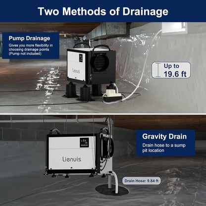 Dehumidifier with Drain Hose for Crawl Spaces, Basements, Industry Water
