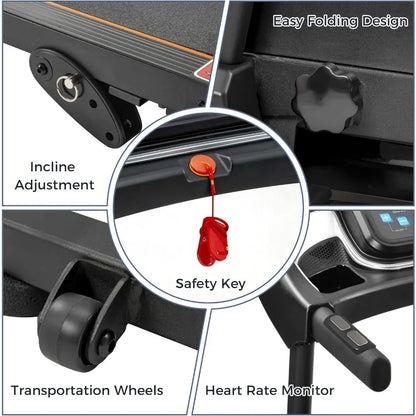 Folding Electric Treadmill: Incline 2.5HP; 12 Preset Programs