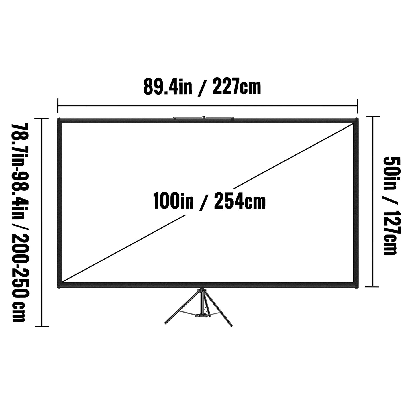 100 Inch Tripod Projector Screen W/ Stand 16:9 4K HD Portable Home Cinema for Indoor & Outdoor Projection