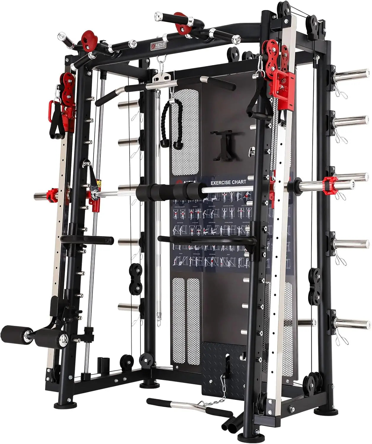 Smith Machine: Pulley System;  Squat Rack