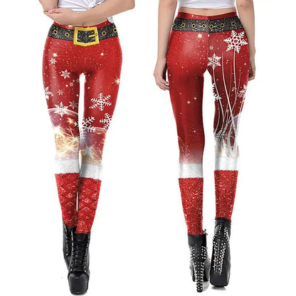 Funny Christmas Tights 3D Print Soft Stretchy Santa Leggings Ankle Length Christmas Outfit For Christmas Parties Proms