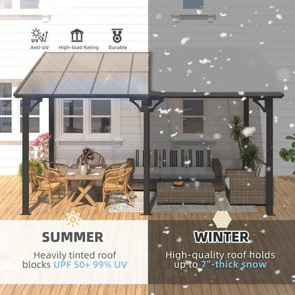 14' x 10' Hard Top Sloped to Roofed Gazebo Pergola 140 sq. ft. Shading for large wall-mounted heavy-duty awnings in the backyard