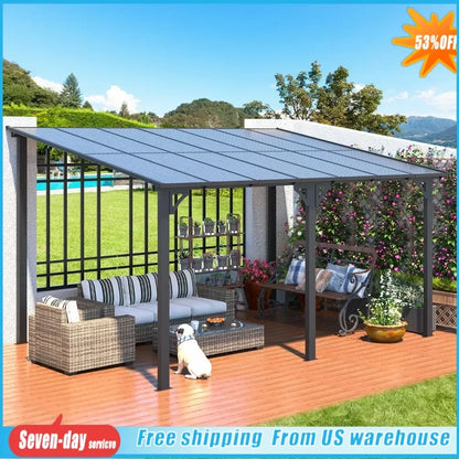 14' x 10' Hard Top Sloped to Roofed Gazebo Pergola 140 sq. ft. Shading for large wall-mounted heavy-duty awnings in the backyard