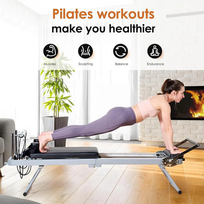 Pilates Reformer Machine, Foldable Pilates Equipment : High Strength Alloy Springs