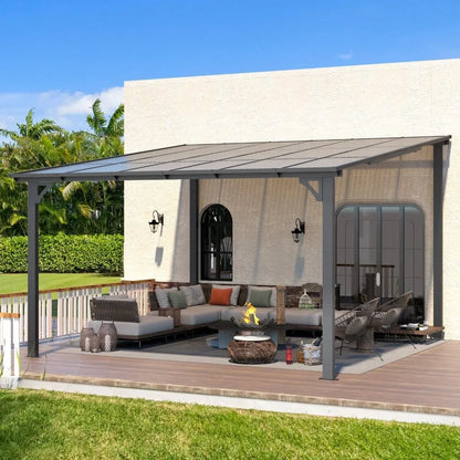 14' x 10' Hard Top Sloped to Roofed Gazebo Pergola 140 sq. ft. Shading for large wall-mounted heavy-duty awnings in the backyard