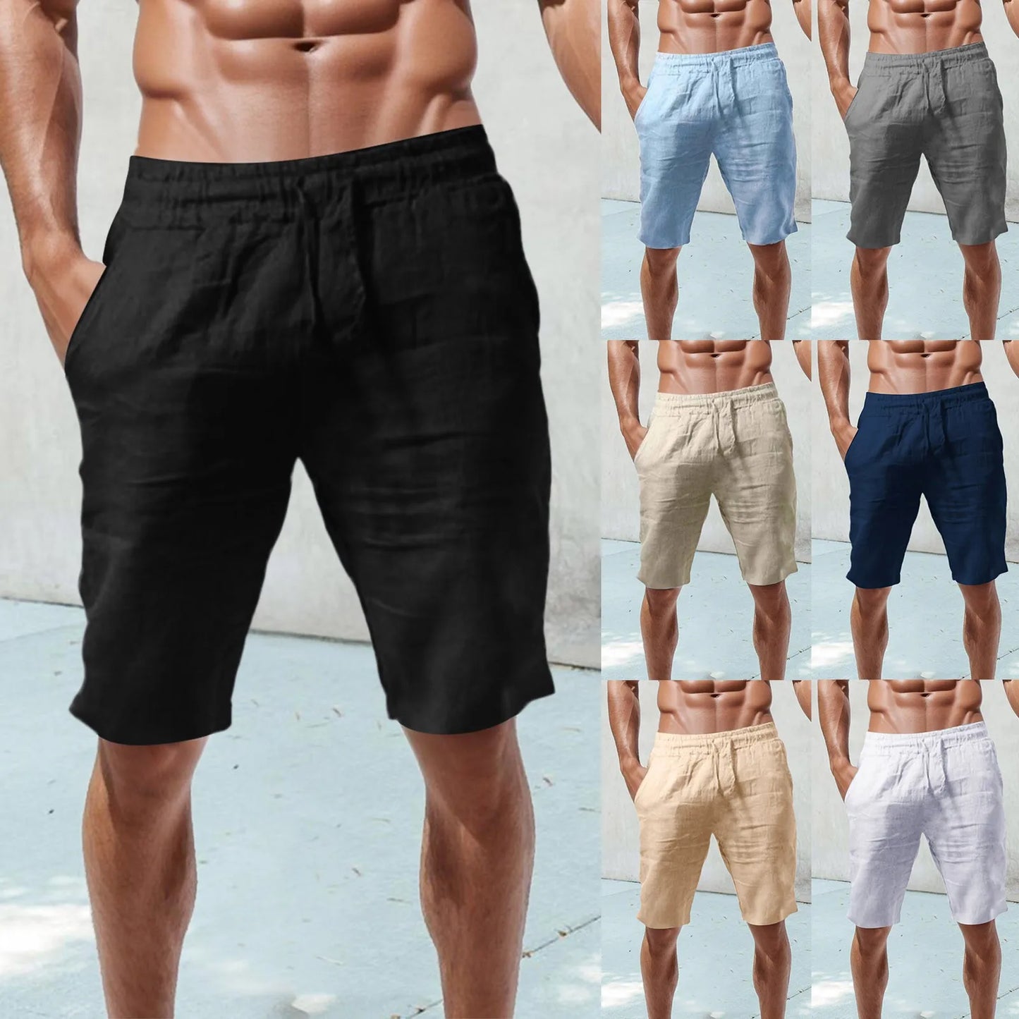Classic Cotton Linen Gym Shorts Summer Fashionable Casual Solid Color Shorts Breathable Losse Knee Length Five-Point Pants