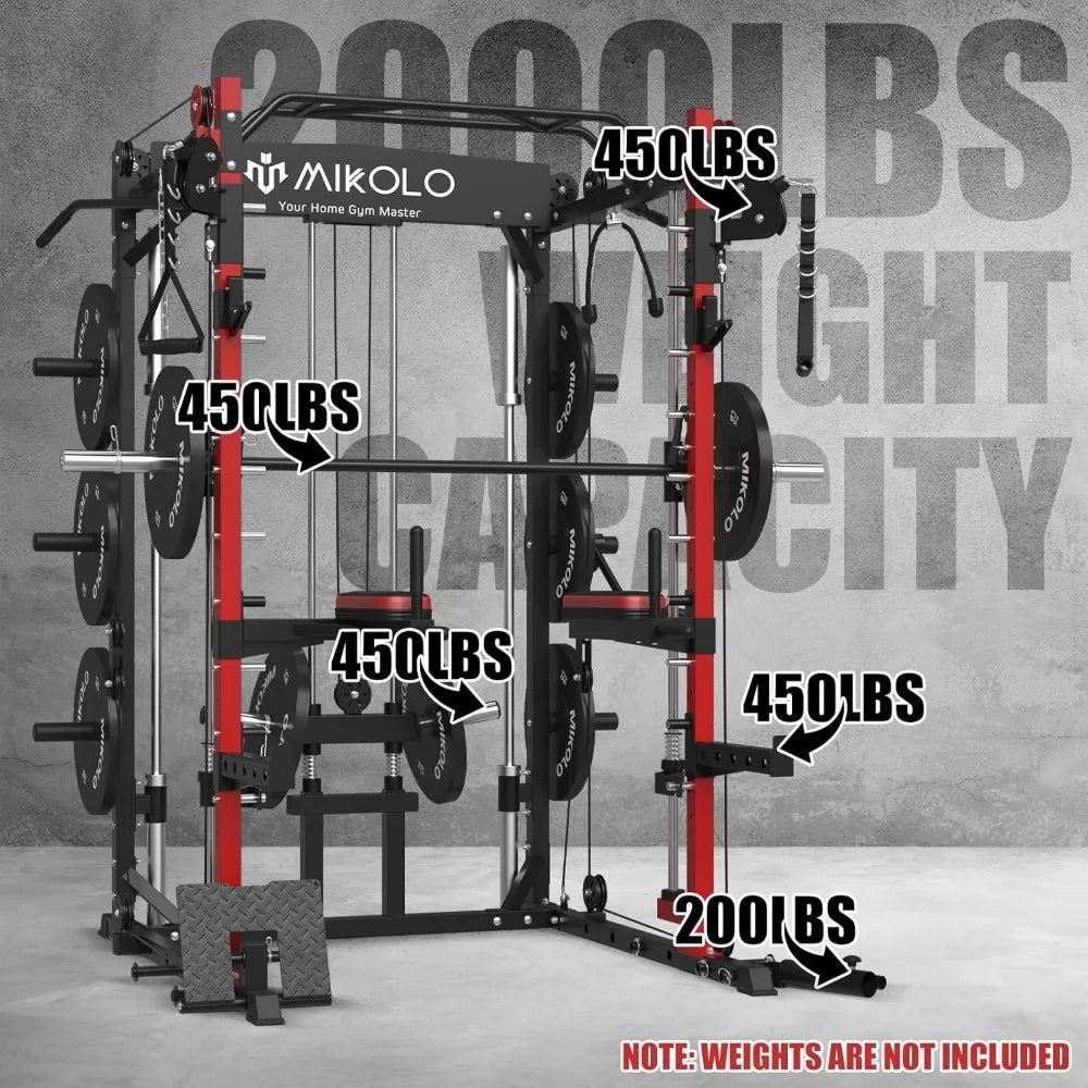 Mikolo Smith Machine, 2000LBS Multifunctional Squat Rack