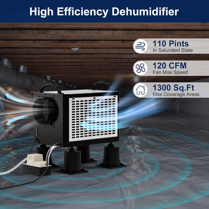 Dehumidifier with Drain Hose for Crawl Spaces, Basements, Industry Water
