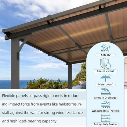 14' x 10' Hard Top Sloped to Roofed Gazebo Pergola 140 sq. ft. Shading for large wall-mounted heavy-duty awnings in the backyard