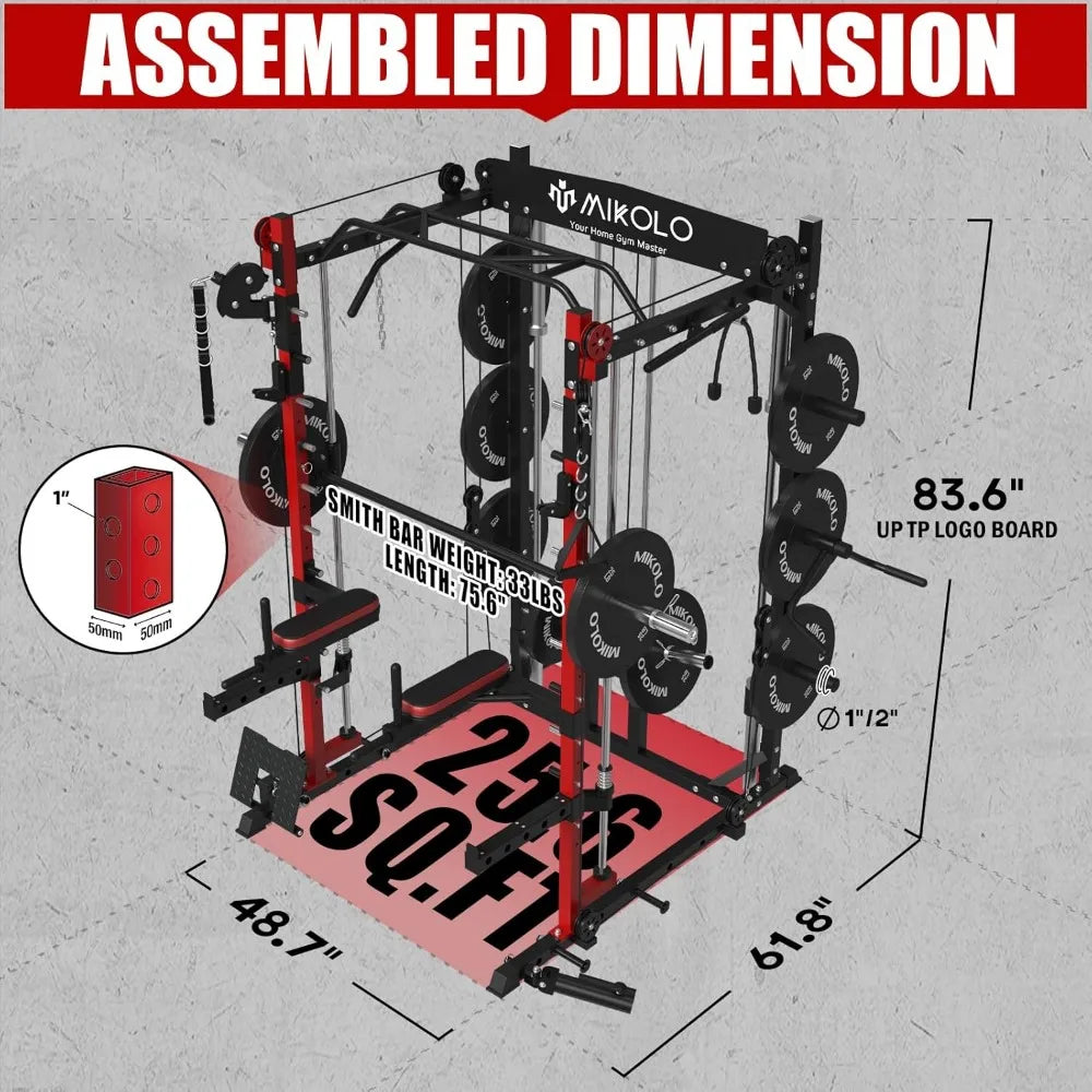 Mikolo Smith Machine, 2000LBS Multifunctional Squat Rack