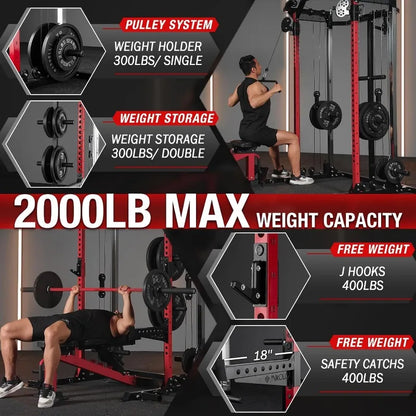 Power Cage 2000LB Squat Rack Dual Cable Crossover