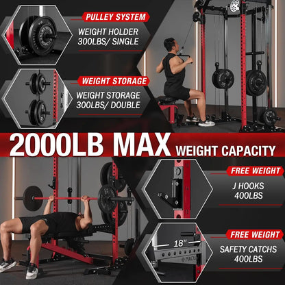 Power Cage, 2000LB Squat Rack, Cable Crossover System