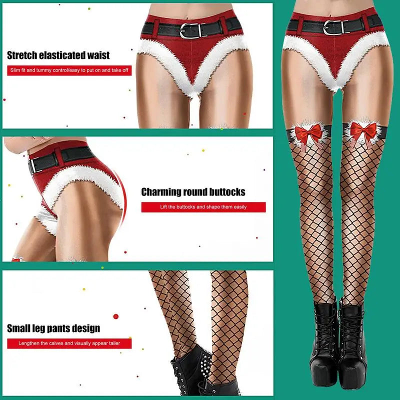 Funny Christmas Tights 3D Print Soft Stretchy Santa Leggings Ankle Length Christmas Outfit For Christmas Parties Proms